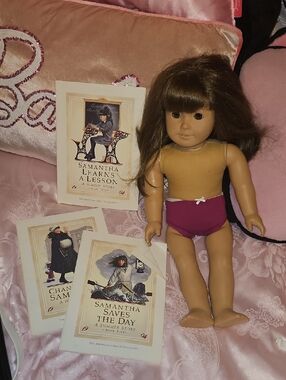 American Girl Doll with Brown Hair and Purple Undergarment